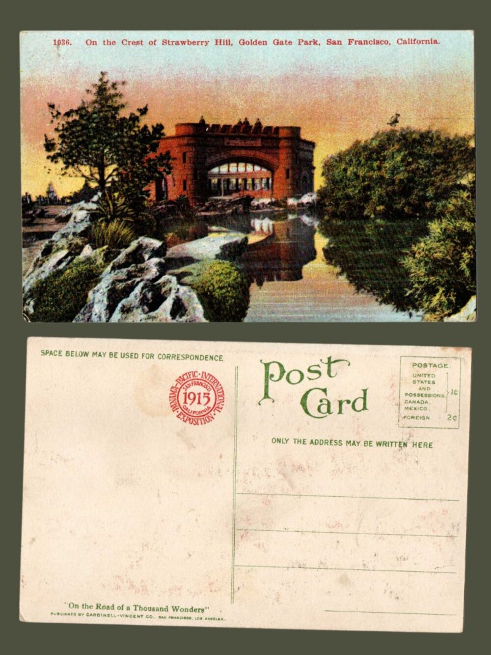 10/$25 Vintage Blank California Golden Gate Park Strawberry Hill Postcard